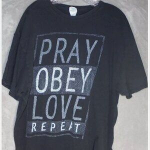 "Pray Obey Love Repeat" Men's Size 2XL Christian Black Tee T-Shirt Short Sleeve